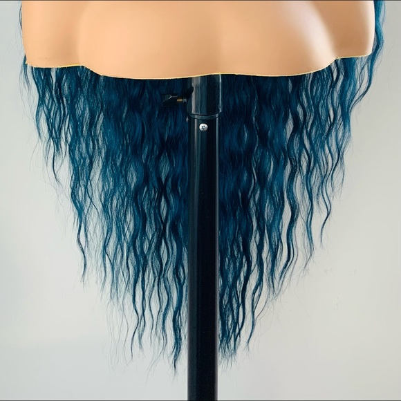 Long 36” Indigo Blue Premium Synthetic Wig with Bangs - Picture 9 of 13